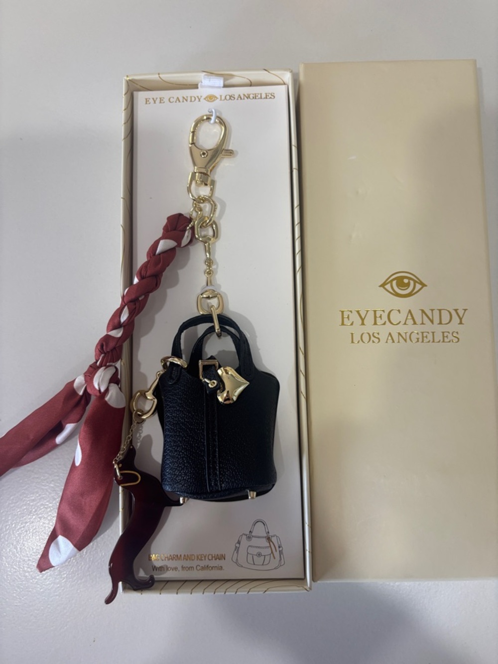 eye candy Black Mini Purse Key & Card Holder with Polka-Dot Scarf Accent